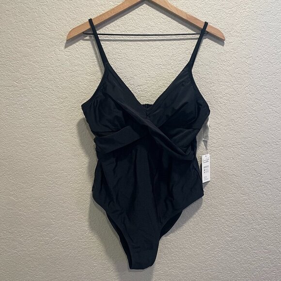 Cupshe Black Criss Cross and Mesh One Piece Swimsuit Large NWT - Picture 1 of 6